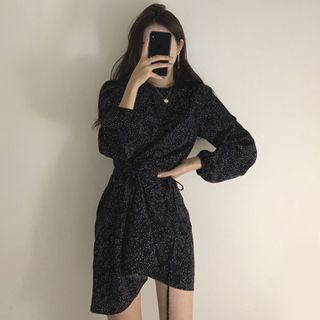 Glitter Balloon-sleeve Mini A-line Dress
