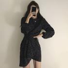 Glitter Balloon-sleeve Mini A-line Dress