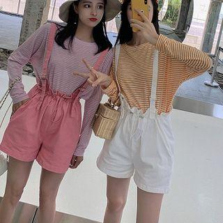Set: Long-sleeve Striped T-shirt + Suspender Shorts