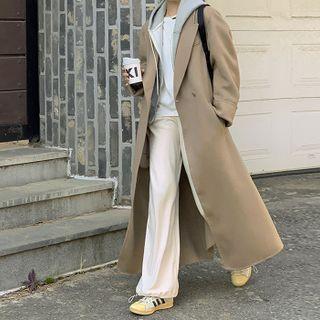 Peak-lapel Double-breasted Maxi Coat With Sash