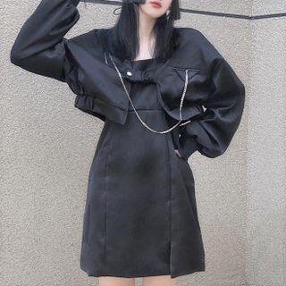 Set: Cropped Jacket + Spaghetti Strap Mini Sheath Dress