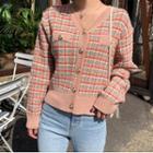 V-neck Contrast Chunky Knit Loose Fit Cardigan