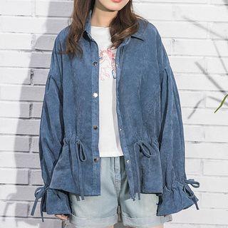 Drawstring Waist Buttoned Corduroy Jacket
