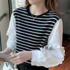 Mock Two-piece Ruffled Striped Blouse