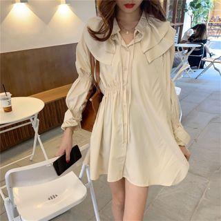 Long-sleeve Collared A-line Dress Almond - One Size