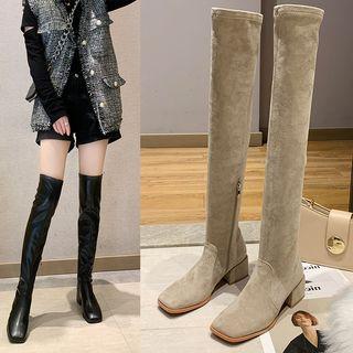 Square-toe Block-heel Over-the-knee Boots