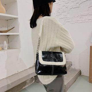 Faux Shearling Flap Crossbody Bag Black - One Size