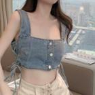 Denim Sleeveless Cropped Top As Shown In Figure - One Size