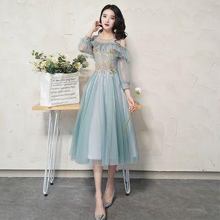 Lace Paneled Mesh A-line Midi Party Dress (various Designs)