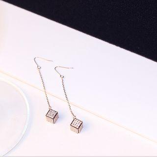 Rhinestone Cube Drop Hook Earring Gold - One Size