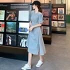 Side-slit Puff-sleeve Midi Dress