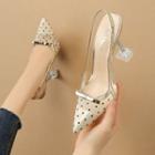 Dotted Mesh Pointy-toe Stiletto Heel Slingback Pumps