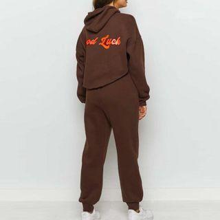 Set: Lettering Print Long-sleeve Sweater + Sweatpants