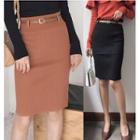 High-waist Straight-cut Knit Skirt