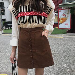 Button Front A-line Mini Skirt