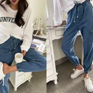 Cargo-pocket Denim Jogger Pants Blue - One Size