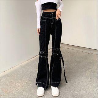High-waist Stitch Boot-cut Pants