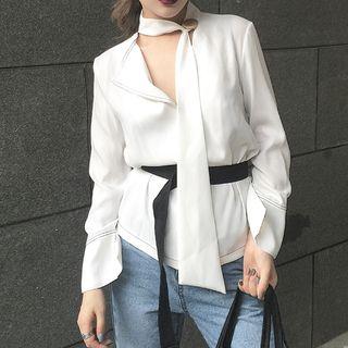 Plain V-neck Shirt With Neck Tie