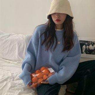 Crew Neck Ribbed Knit Sweater