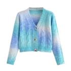 Gradient Cable Knit Cardigan Blue & White - One Size