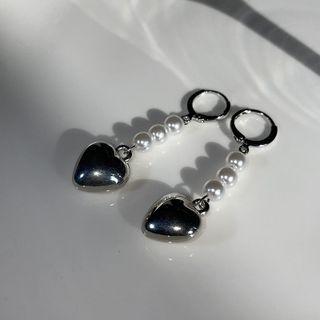 Heart Faux Pearl Alloy Dangle Earring 1 Pair - Earring - Silver - One Size