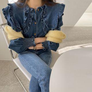 Frilled Layered-collar Denim Blouse