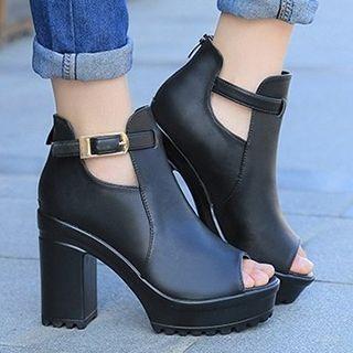 Peep-toe Block Heel Ankle Boots
