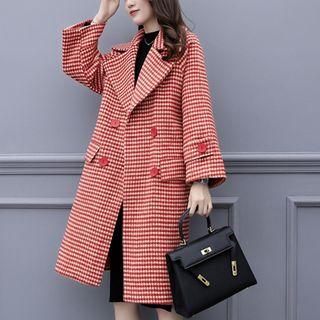 Houndstooth Double-breasted Long Coat