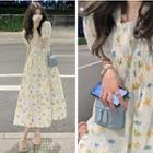 Short-sleeve Floral Midi A-line Dress Yellow & Blue & Green Floral - White - One Size