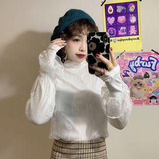 Plain Mock Neck Top / Stand Collar Lace Top