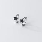 Star Sterling Silver Hoop Earring 1 Pair - S925 Silver - Silver & Black - One Size