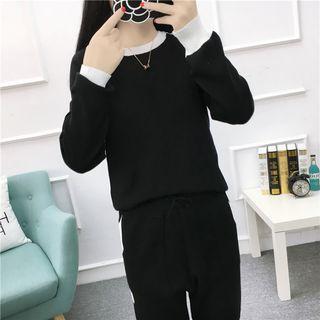Set: Two Tone Sweater + Drawstring Waist Knit Pants