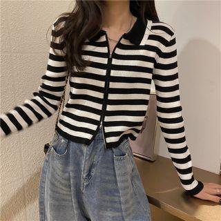 Zip Up Striped Long-sleeve Knit Jacket