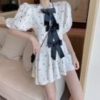 Floral Print Puff-sleeve Asymmetric Dress