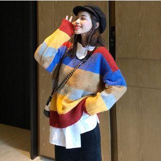 Asymmetrical Shirt / Striped Sweater / Corduroy H-line Skirt
