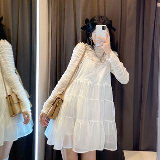 Shirred Blouse / Spaghetti Strap Overall Dress