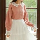 Long-sleeve Lace Paneled Corduroy Shirt
