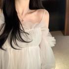 Mesh Cold Shoulder Long-sleeve Blouse
