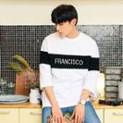 3/4-sleeve Contrast-trim Lettering T-shirt