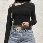 Asymmetric Cut-out Long-sleeve Cropped Top