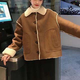 Fleece Collar Buttoned Jacket Brown - One Size
