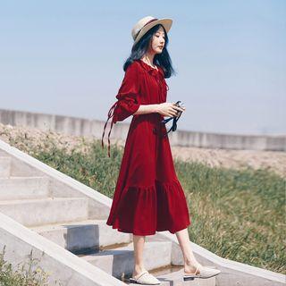 Lace-up Midi Chiffon A-line Dress