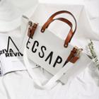 Lettering Canvas Tote With Shoulder Strap