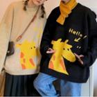 Couple Matching Cartoon Giraffe Print Sweater