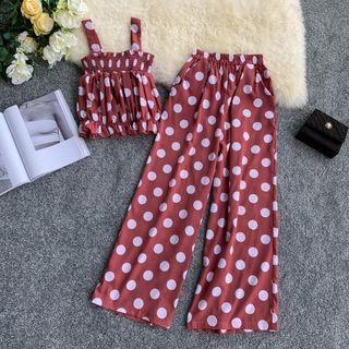 Set: Dotted Sleeveless Top + Wide-leg Pants