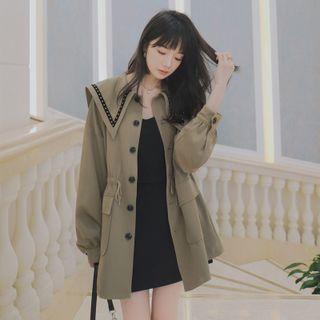 Navy Army Collar Trench Jacket