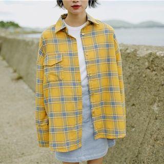 Plaid Long-sleeve Polo Shirt As Shown In Figure - One Size