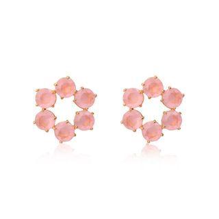 Fashion Simple Plated Gold Round Pink Cubic Zirconia Stud Earrings Golden - One Size