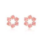 Fashion Simple Plated Gold Round Pink Cubic Zirconia Stud Earrings Golden - One Size
