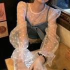 Long-sleeve Mesh Top / Spaghetti Strap Denim Top